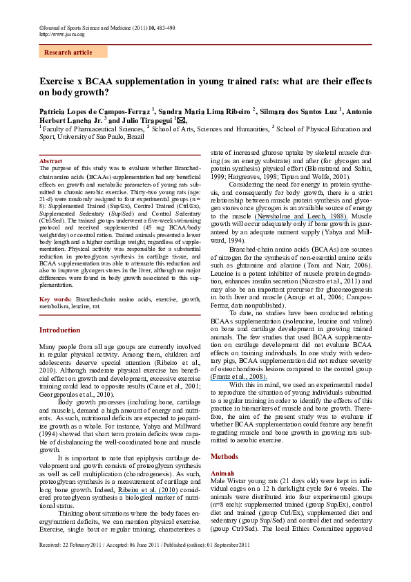 (PDF) Exercise x BCAA Supplementation in Young Trained Rats: What are ...