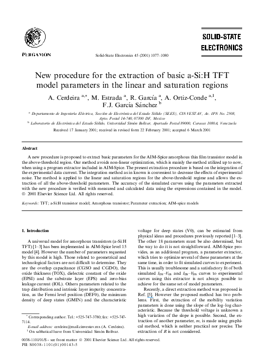 (PDF) New procedure for the extraction of basic aSiH TFT model