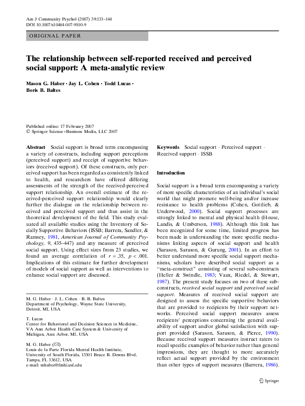 (PDF) The relationship between self-reported received and perceived ...