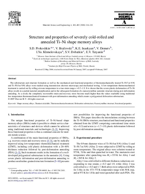 (PDF) Structure and properties of severely cold-rolled and annealed Ti ...
