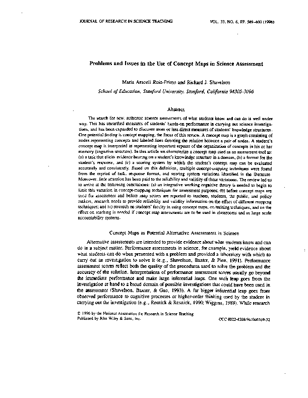 (PDF) Problems and issues in the use of concept maps in science assessment