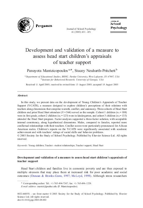 (PDF) Development and validation of a measure to assess head start ...