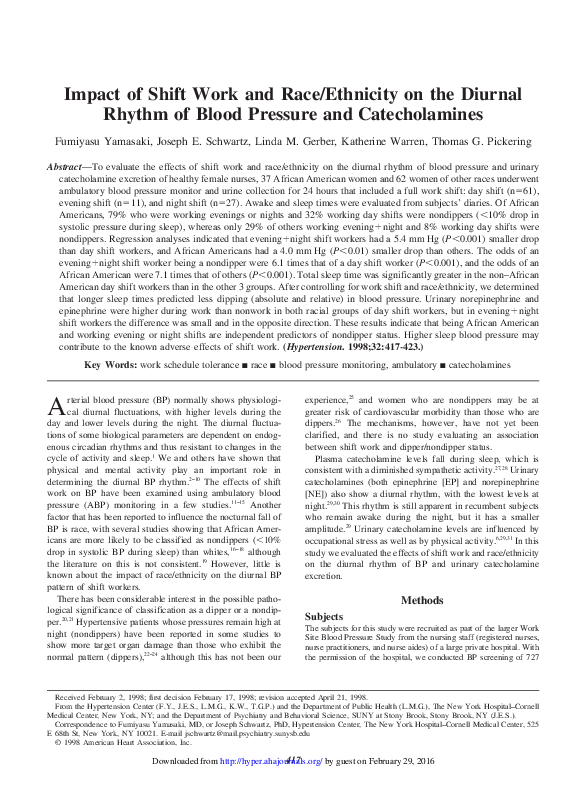 (PDF) Impact of Shift Work and Race/Ethnicity on the Diurnal Rhythm of ...