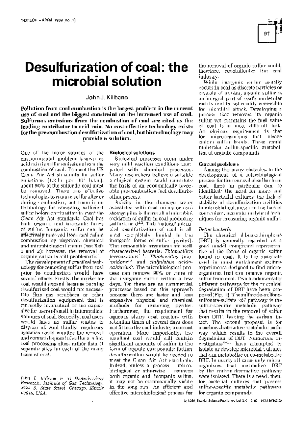 (PDF) Desulfurization of coal: the microbial solution