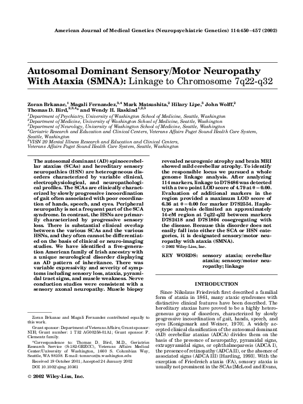 (PDF) Autosomal dominant sensory/motor neuropathy with Ataxia (SMNA