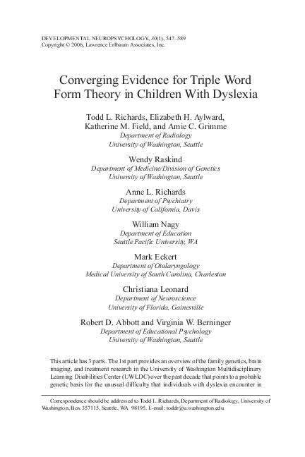(PDF) Converging Evidence for Triple Word Form Theory in Children With ...