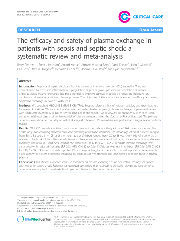 (PDF) The efficacy and safety of plasma exchange in patients with ...