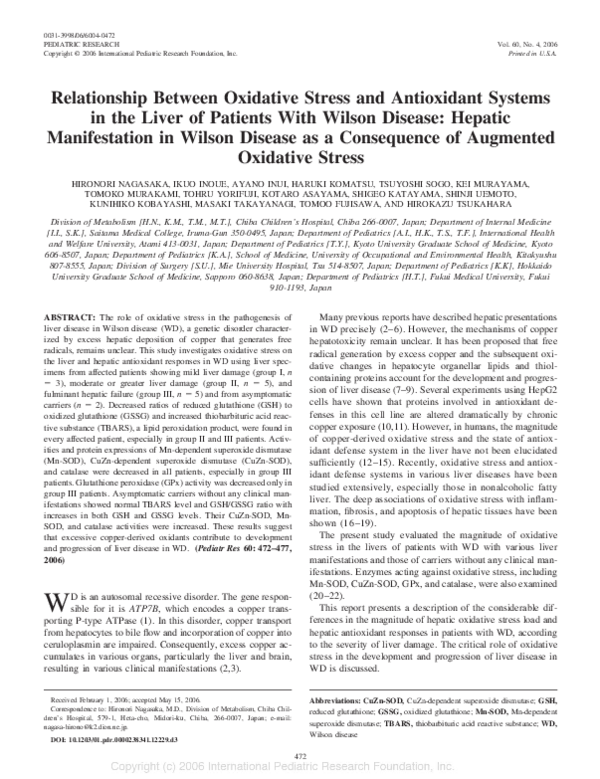 (PDF) Relationship Between Oxidative Stress and Antioxidant Systems in ...