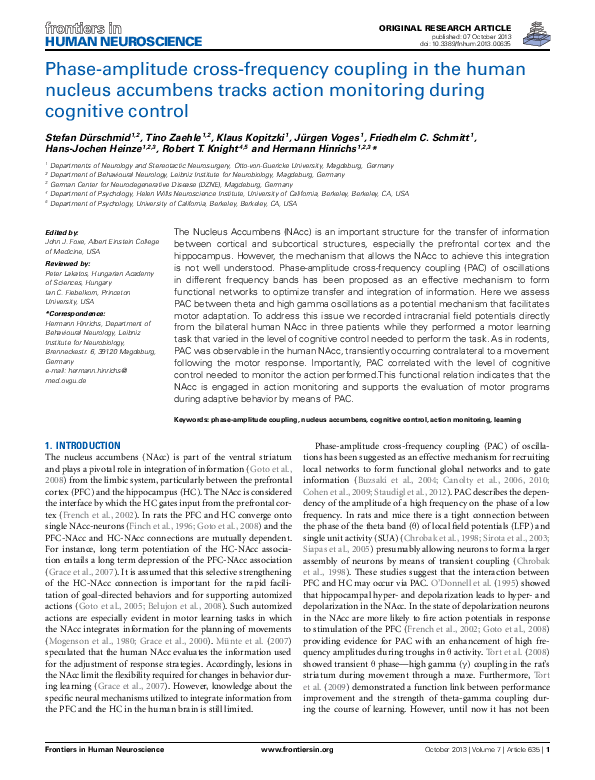 (PDF) Phase-amplitude cross-frequency coupling in the human nucleus ...