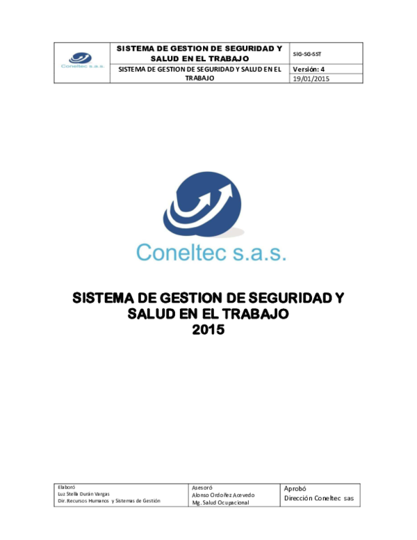 Pdf Sistema Gestion De Seguridad Y Salud En El Trabajo 2015