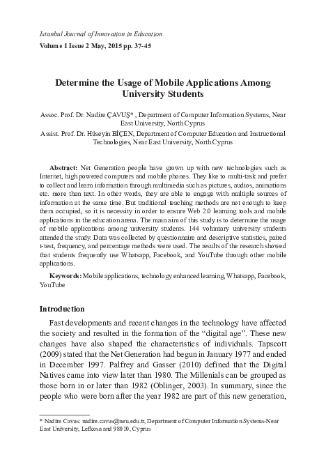 (PDF) Determine the Usage of Mobile Applications Among University Students