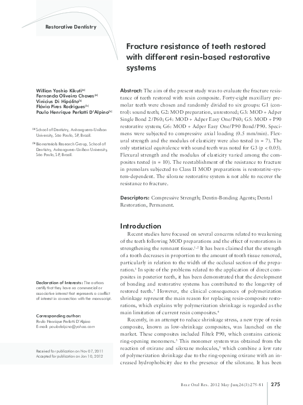 (PDF) Fracture resistance of teeth restored with different post systems ...