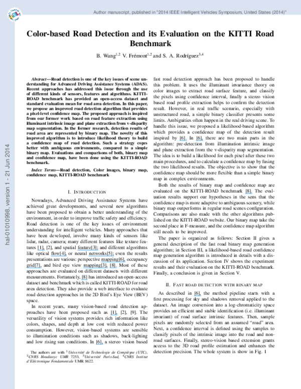 (PDF) Color-based road detection and its evaluation on the KITTI road ...