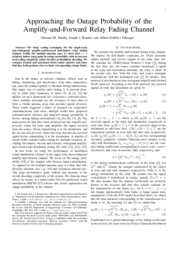 (PDF) Approaching the Outage Probability of the Amplify-and-Forward ...