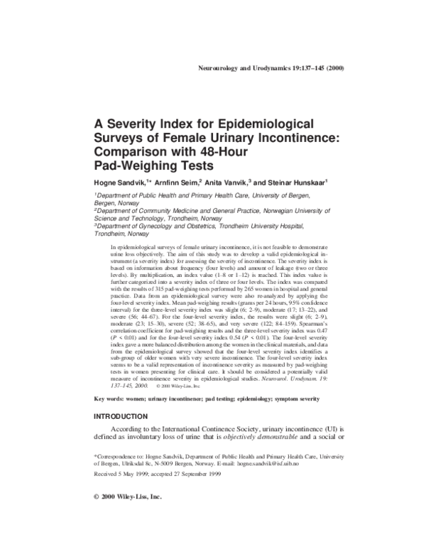 (PDF) A severity index for epidemiological surveys of female urinary