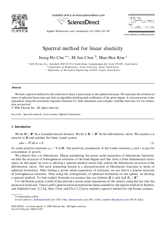 (PDF) Spectral method for linear elasticity