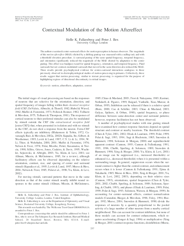 (PDF) Contextual modulation of the motion aftereffect