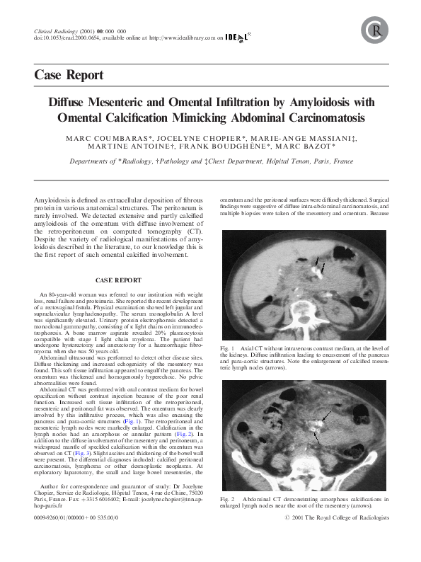 (PDF) Diffuse Mesenteric and Omental Infiltration by Amyloidosis with