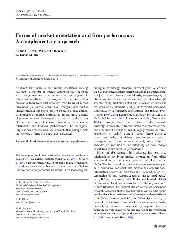 Pdf Forms Of Market Orientation And Firm Performance A Complementary Pdf Forms Of Market Orientation And Firm Performance A Complementary