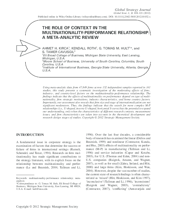 (PDF) The role of context in the multinationality-performance ...