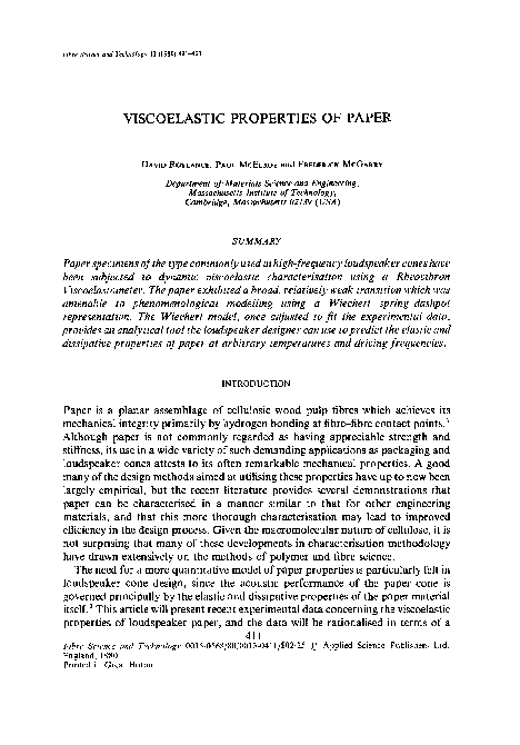 (PDF) Viscoelastic properties of paper