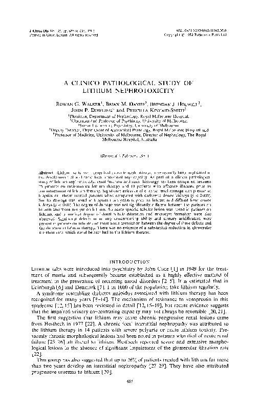 (PDF) A clinico-pathological study of lithium nephrotoxicity