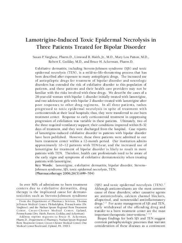 (PDF) Lamotrigineinduced toxic epidermal necrolysis in three patients