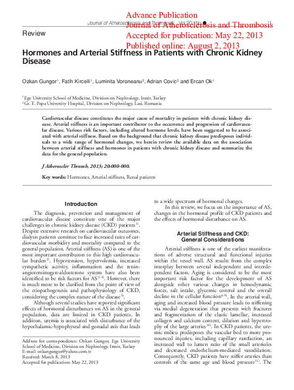 (PDF) Hormones and Arterial Stiffness in Patients with Chronic Kidney ...