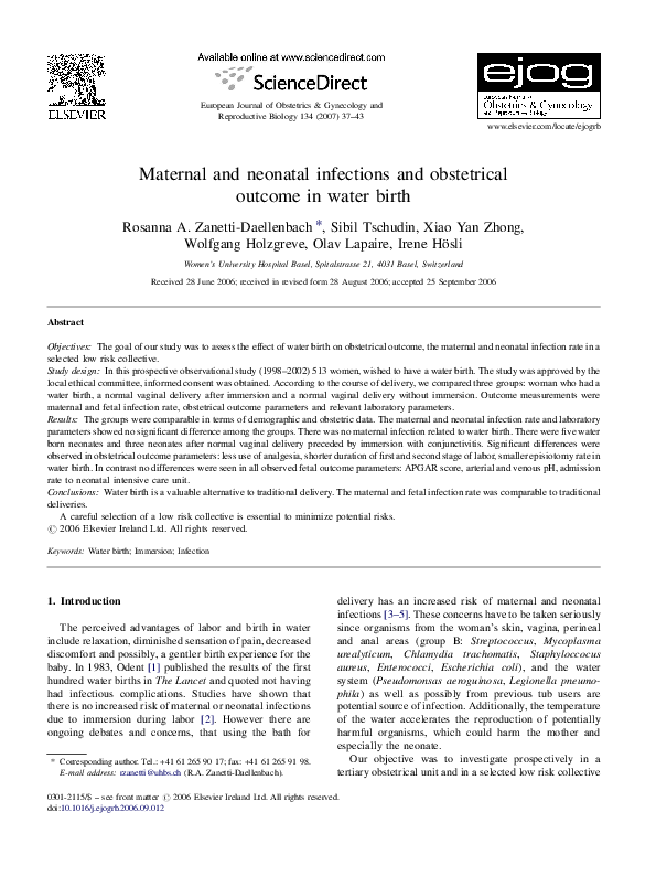 (PDF) Maternal and neonatal infections and obstetrical in water