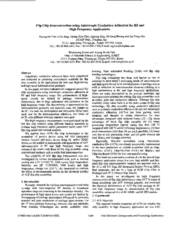 (PDF) Flip chip interconnection with anisotropic conductive adhesives