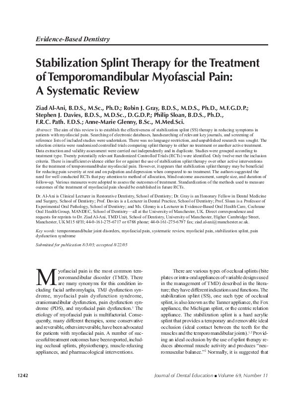 (PDF) Stabilization Splint Therapy for the Treatment of ...