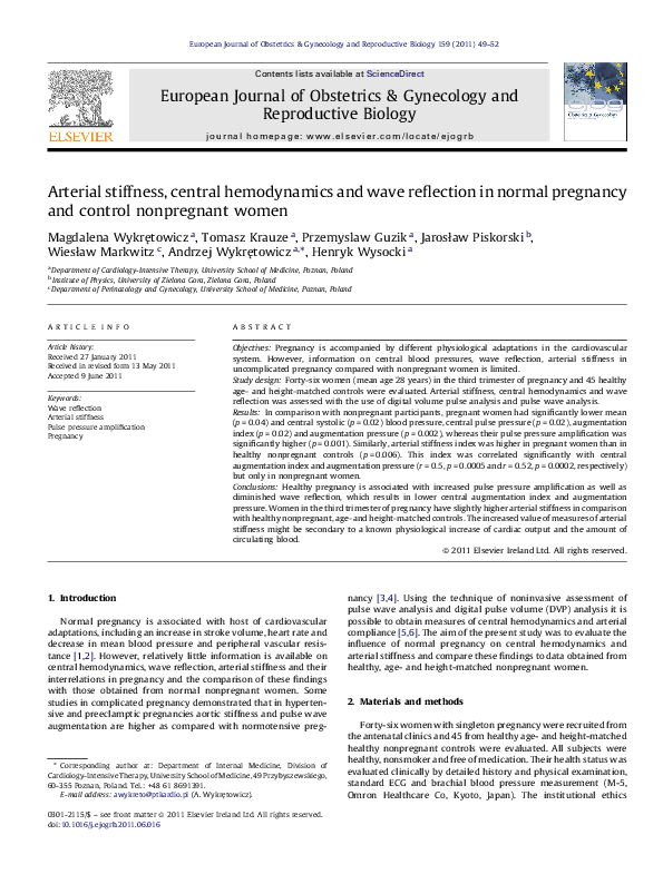 (PDF) Arterial stiffness, central hemodynamics and wave reflection in ...
