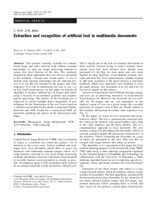 (PDF) Extraction and recognition of artificial text in multimedia documents