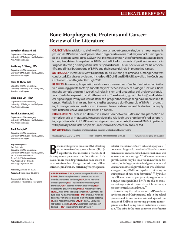 (PDF) Bone Morphogenetic Proteins and Cancer