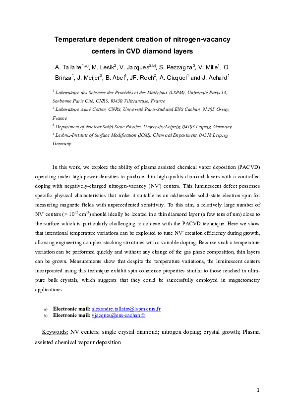 (PDF) Temperature dependent creation of nitrogen-vacancy centers in ...