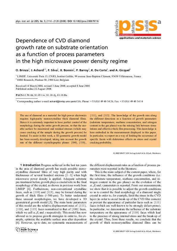 (PDF) Dependence of CVD diamond growth rate on substrate orientation as ...