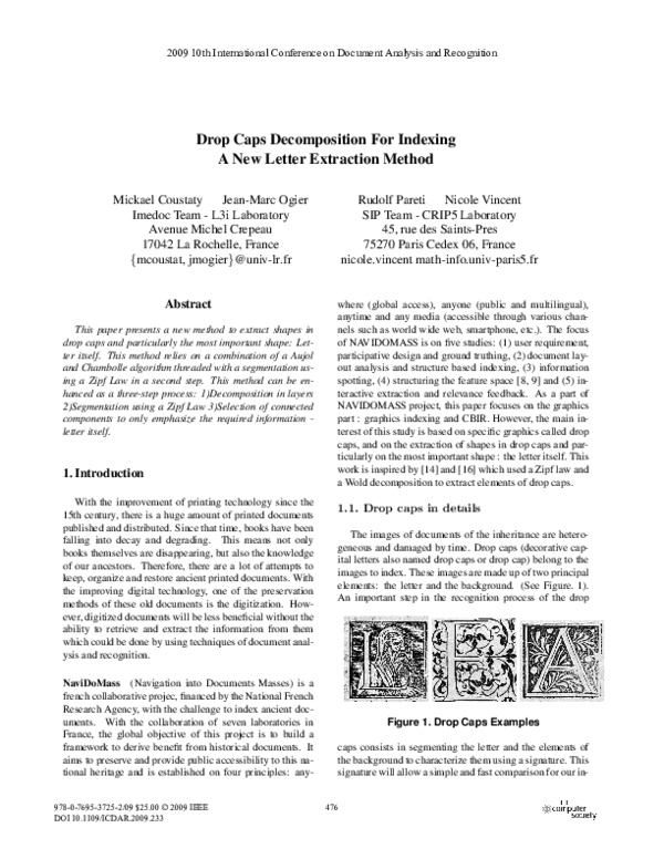 (PDF) Drop caps decomposition for indexing a new letter extraction method