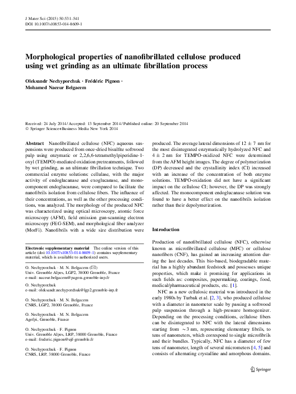 (PDF) Morphological properties of nanofibrillated cellulose produced ...