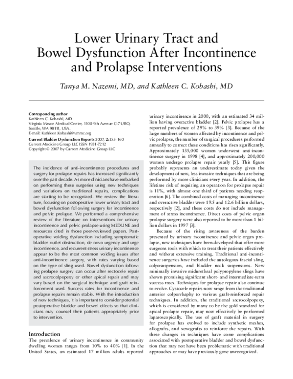 (PDF) Lower urinary tract and bowel dysfunction after incontinence and ...