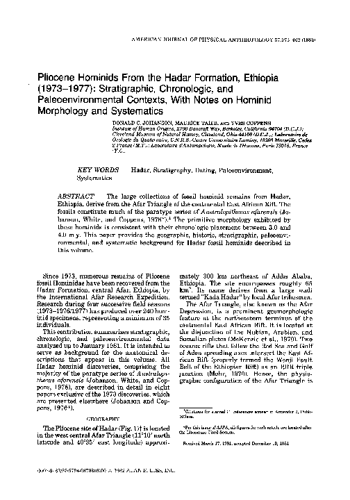 (PDF) Pliocene hominids from the Hadar formation, Ethiopia (1973-1977 ...