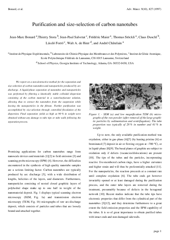 (PDF) Purification and size-selection of carbon nanotubes