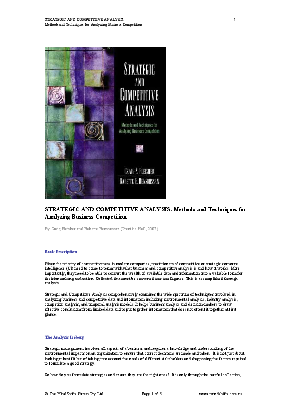 (PDF) Strategic and Competitive Analysis: Methods and Techniques for ...
