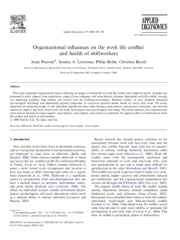 (PDF) Organizational influences on the work life conflict and health of ...