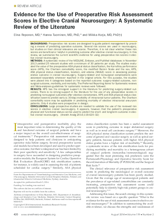 (PDF) Evidence for the use of preoperative risk assessment scores in ...