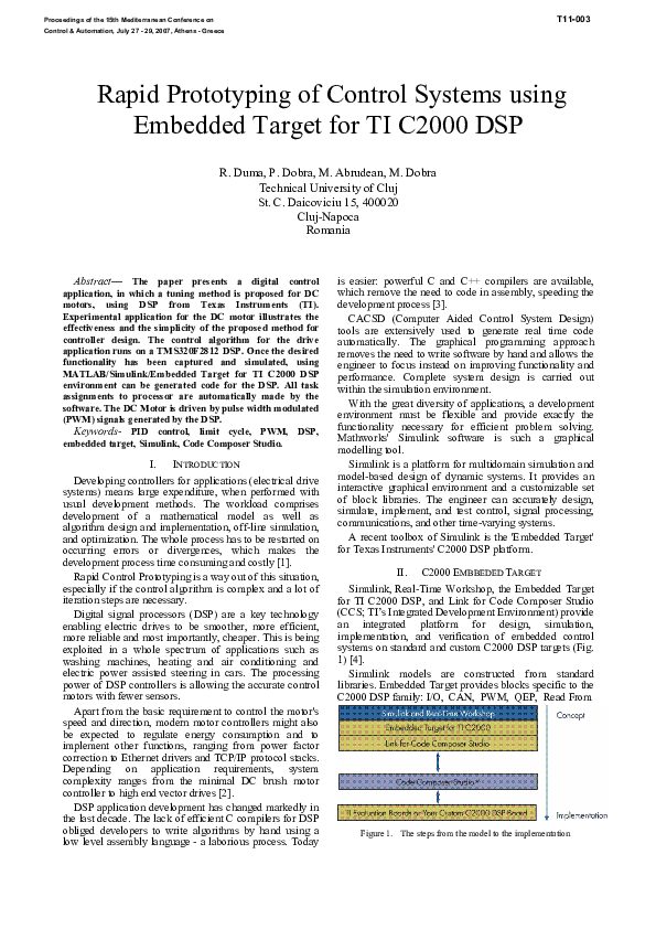 (PDF) Rapid prototyping of control systems using embedded target for TI