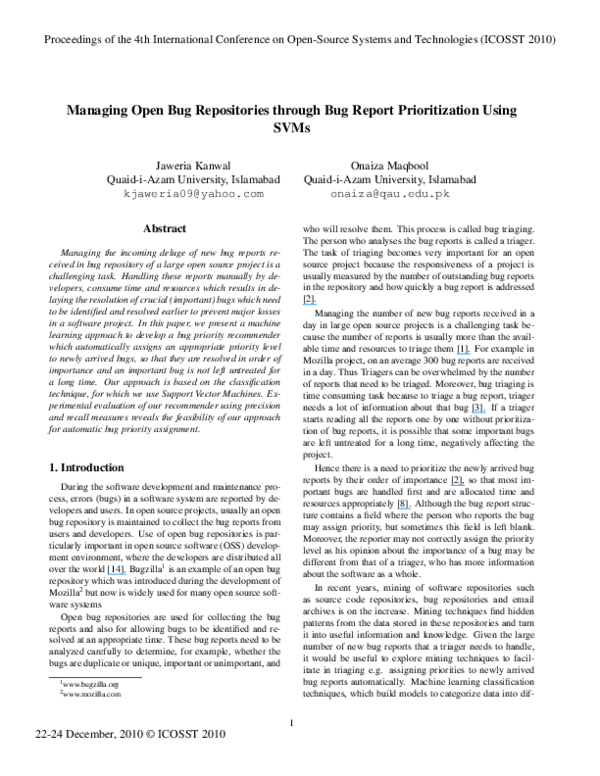 (PDF) Managing Open Bug Repositories through Bug Report Prioritization ...