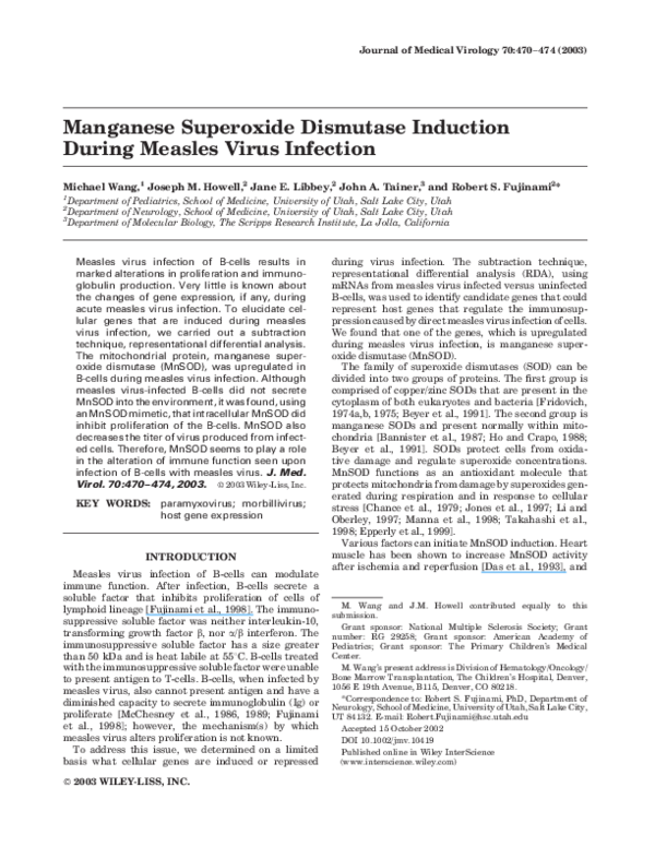(PDF) Manganese superoxide dismutase induction during measles virus