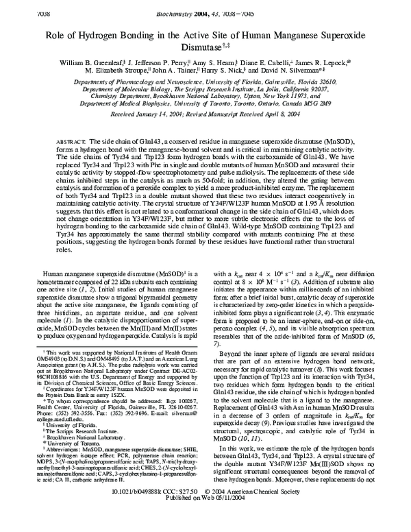 (PDF) Role of Hydrogen Bonding in the Active Site of Human Manganese