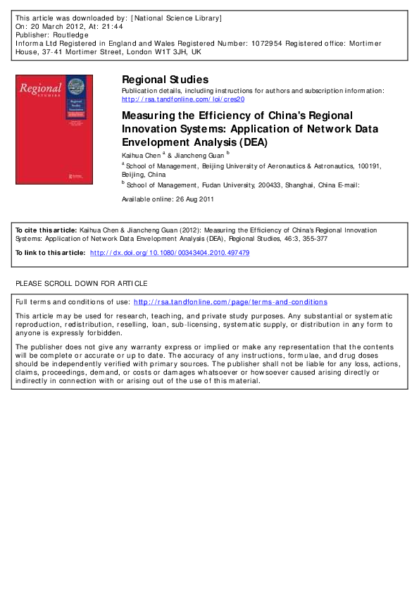 (PDF) Measuring the Efficiency of China's Regional Innovation Systems ...