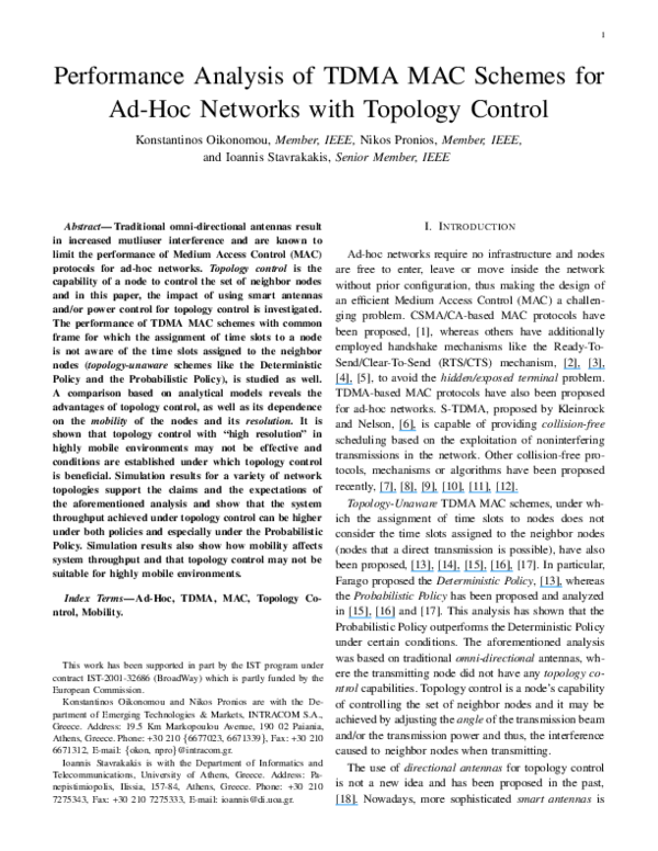 (PDF) Performance analysis of TDMA MAC Schemes for ad-hoc networks with ...